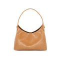 A brown leather hobo handbag with a matching zippered pouch, displayed on a clean white background. The handbag features a curved top handle and gold-tone hardware.