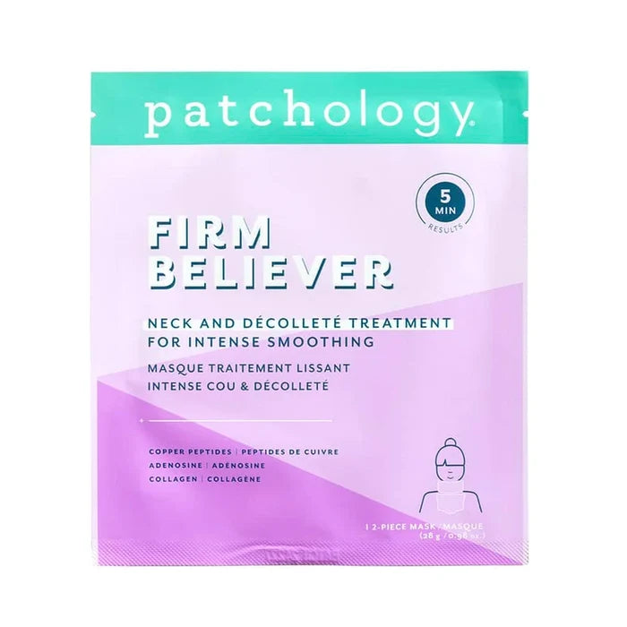 Patchology Firm Believer neck and decolletage treatment packaging on a white background