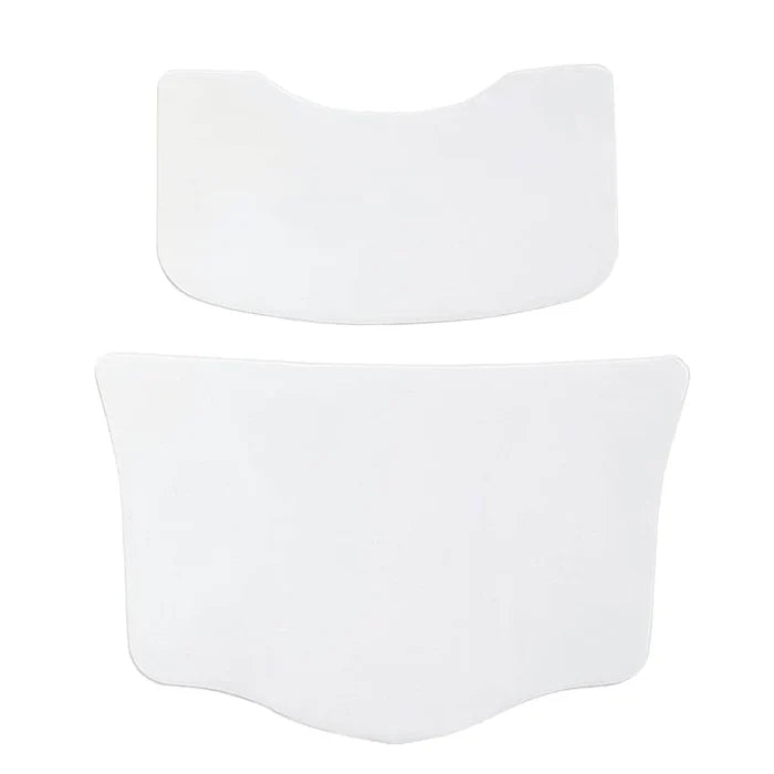 Two white curved plastic replacement parts, likely screen protectors or protective covers, shown on a plain white background.
