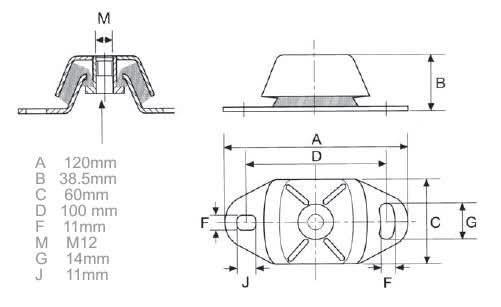 Perkins Prima M50 engine mount with stepped height adjuster