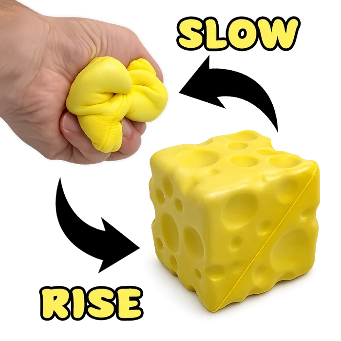 Yellow stress ball being squeezed with text indicating 'Slow' and 'Rise'
